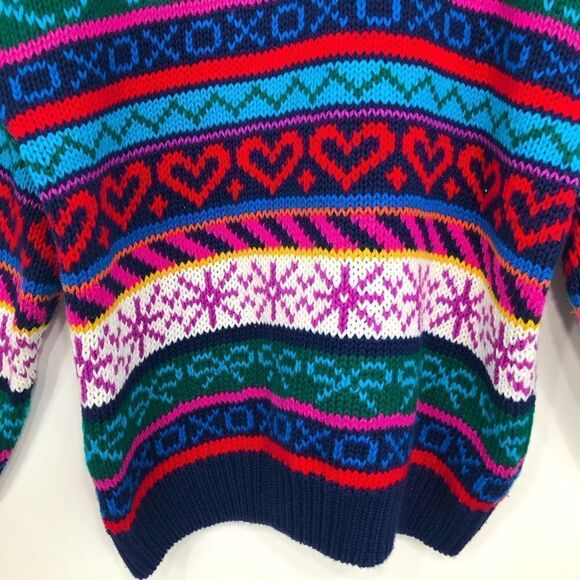 Ashley Colorful Design Stripe Knit Pullover Retro Crew Neck Sweater - Picture 10 of 15